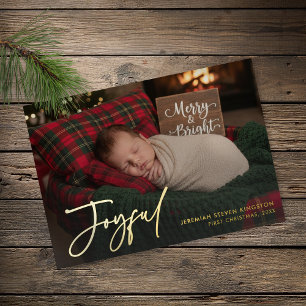 Carte De Vœux En Aluminium Photo de premier Noël bébé minimal joyeux
