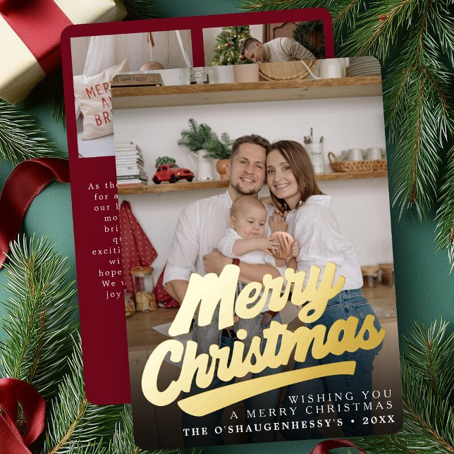 Carte De Vœux En Aluminium Photo de script élégant rétro Joyeux Noël (Créateur téléchargé)