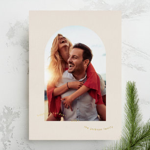 Carte De Vœux En Aluminium Photo Elegance Cream & Gold Arch   Personnalisé le
