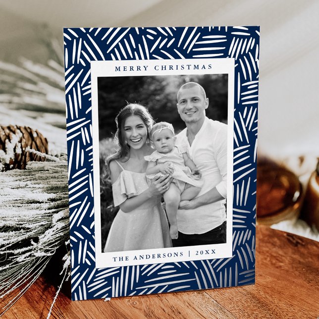 Carte De Vœux En Aluminium Photo en pointillé marine et argent (Créateur téléchargé)