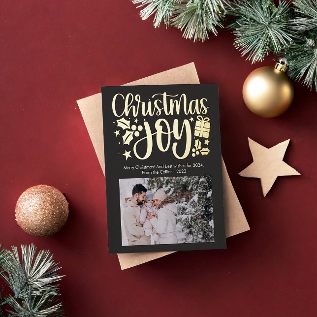 Carte De Vœux En Aluminium Photo Foil de Noël moderne Joie (Créateur téléchargé)