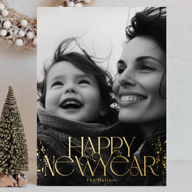 Carte De Vœux En Aluminium Photo Gold Bonne année 2026 (Créateur téléchargé)