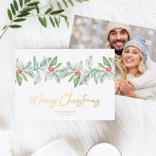 Carte De Vœux En Aluminium Photo Holiday Card Red Berries et Foliing