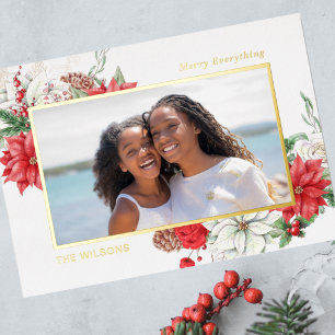 Carte De Vœux En Aluminium Photo Holly Berries Poinsettias Pine Cone