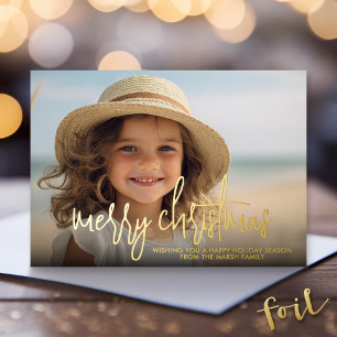 Carte De Vœux En Aluminium Photo horizontal Joyeux Noël - vert or