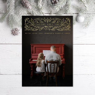 Carte De Vœux En Aluminium Photo Joyeuses Fêtes Holly Feuilles