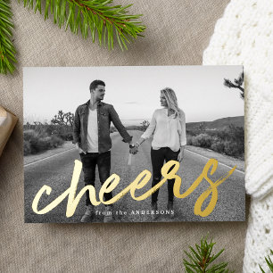 Carte De Vœux En Aluminium Photo moderne Cheers Gold Luxe