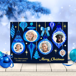 Carte De Vœux En Aluminium Photo Noël Bauble Marine Blue Watercolor Famille