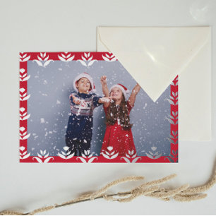 Carte De Vœux En Aluminium Photo personnalisée Folk Art Frontière Rouge Noël