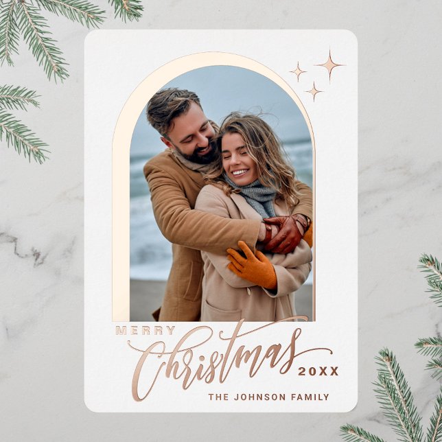 Carte De Vœux En Aluminium PHOTO Simply Elegant Sparkle Christmas Rose Gold (Créateur téléchargé)