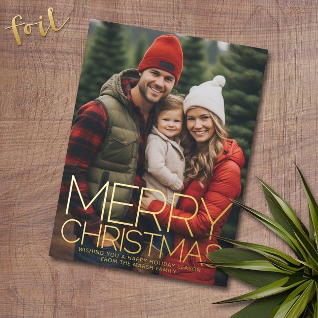 Carte De Vœux En Aluminium Photo verticale - Joyeux Noël - étoile rose rouge (Foil Christmas Greeting Card with Photo)
