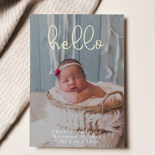 Carte De Vœux En Aluminium Photos de Bébé Élégance Moderne Calligraphie Naiss