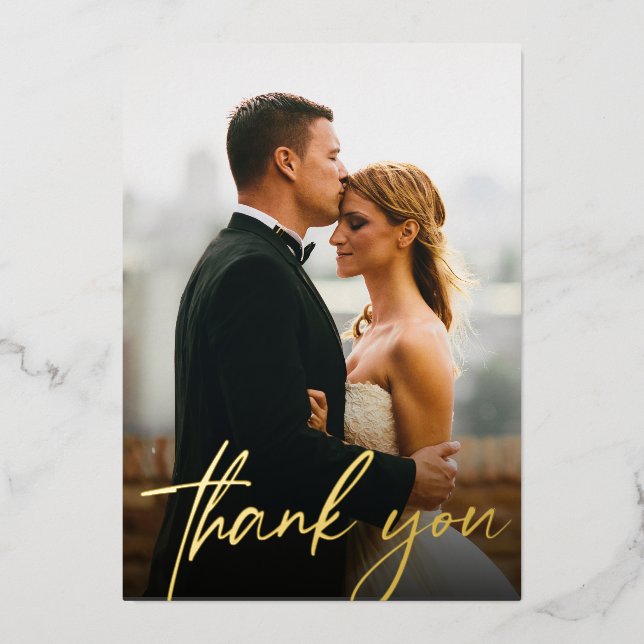 Carte De Vœux En Aluminium Photos de mariage personnalisées modernes Merci d' (Recto)
