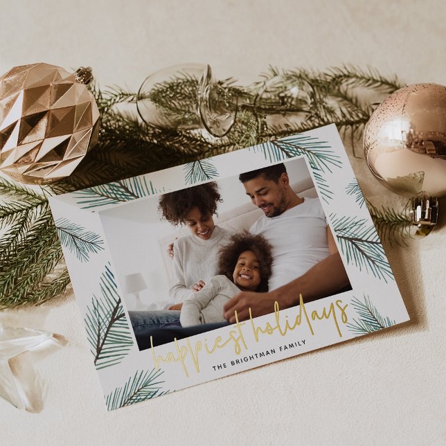 Carte De Vœux En Aluminium Pine Boughs | Happest Holidays Photo (Créateur téléchargé)