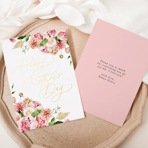Carte De Vœux En Aluminium Pivoines Roses Élégantes Joyeuse Fête des Mères