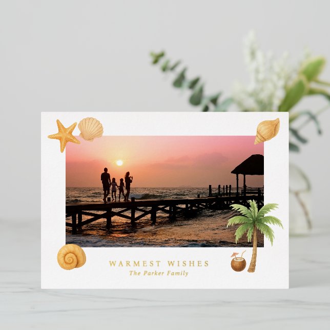 Carte De Vœux En Aluminium Plage Warmest Warmest Photo Noël moderne (Debout devant)
