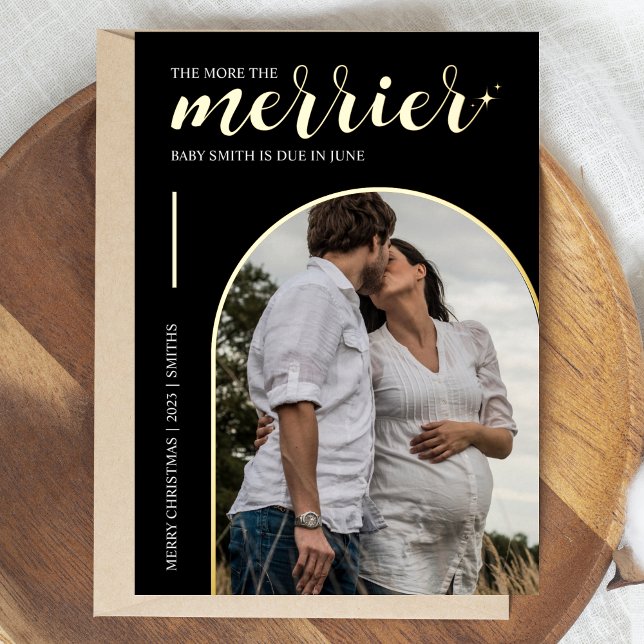 Carte De Vœux En Aluminium Plus Merrier Black Gold Noël Grossesse (The more the merrier )