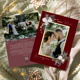 Carte De Vœux En Aluminium Portrait de mariage vintage avec verdure rouge rub