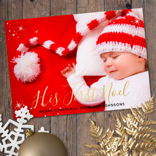 Carte De Vœux En Aluminium Première photo de Noël de Noel Baby