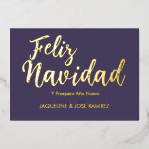 Carte De Vœux En Aluminium Purple Feliz Navidad Espagne Gold Foil