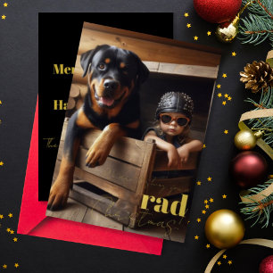 Carte De Vœux En Aluminium Rad Christmas Custom Chien & Biker Girl Photo