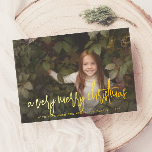 Carte De Vœux En Aluminium Real Foil Script & Stars Christmas Holiday Photo