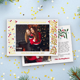 Carte De Vœux En Aluminium Red Berry Twig Snowflakes Frame Merry Christmas