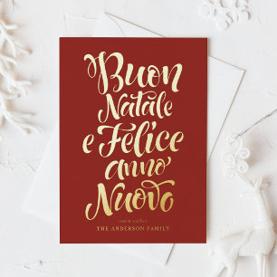 Carte De Vœux En Aluminium Red Buon Natale e Felice Anno Nuovo Script