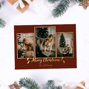 Carte De Vœux En Aluminium Red Christmas Lights 3 Photo Foil
