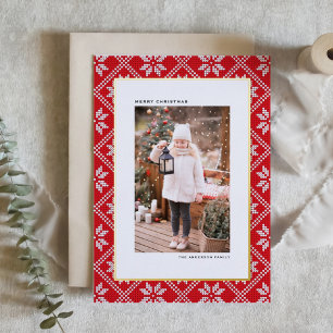 Carte De Vœux En Aluminium Red Fair Isle Knit Motif Photo Noël