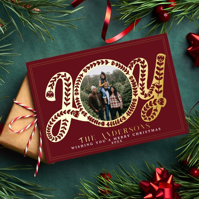 Carte De Vœux En Aluminium Red Folk Art Joy Photo de Noël (Créateur téléchargé)