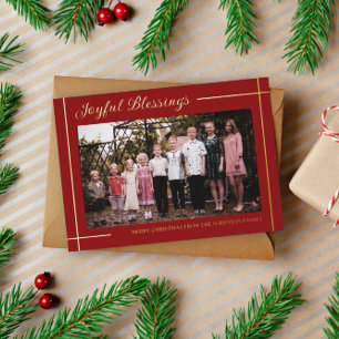 Carte De Vœux En Aluminium Red Gold Lines Joyful Blessings Photo Noël
