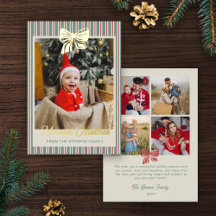 Red Green Stripes Gold Bow Merriest Christmas