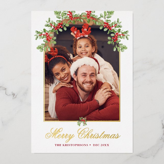 Carte De Vœux En Aluminium Red Holly Berry Photo Arched (Recto)
