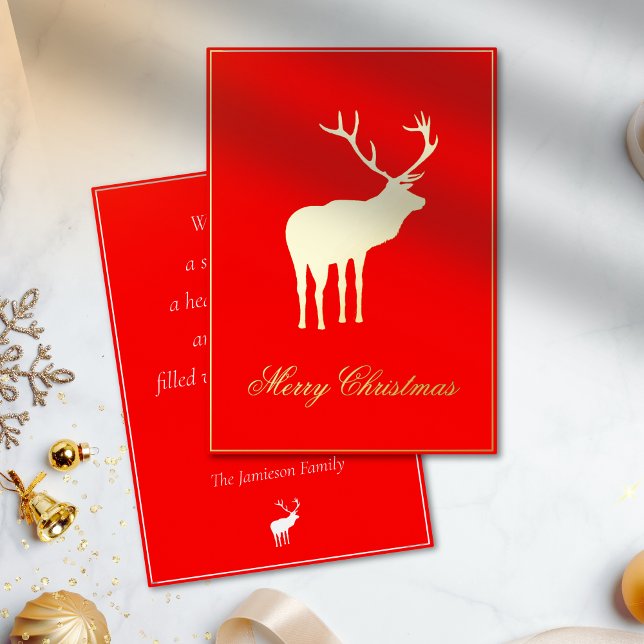 Carte De Vœux En Aluminium Red Reindeer Elegant Gold (Créateur téléchargé)