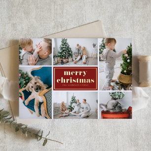 Carte De Vœux En Aluminium Red Retro Joyeux Noël Photo Collage