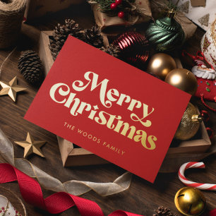 Carte De Vœux En Aluminium Red Retro Vintage Font Joyeux Noël