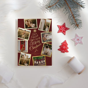 Carte De Vœux En Aluminium Red Very Merry Christmas Tree Photo Collage