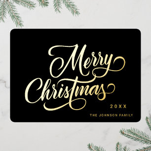 Carte De Vœux En Aluminium Retro Classic Sparkle Merry Christmas Gold