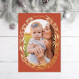 Carte De Vœux En Aluminium Retro Poinsettia Oval Frame Photo Rouge