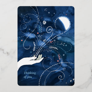 Carte De Vœux En Aluminium Réveiller la demi-lune penser à vous Argent