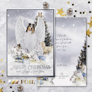 Carte De Vœux En Aluminium Réveillon paradisiaque de Noël, Blue Merle Collie 