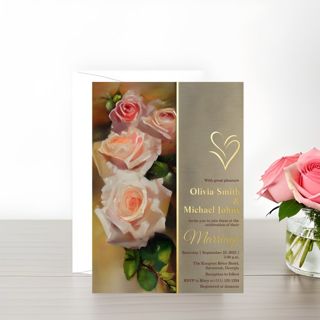Carte De Vœux En Aluminium Rose Aquarelle Romantique Mariage de automne Invit (Créateur téléchargé)