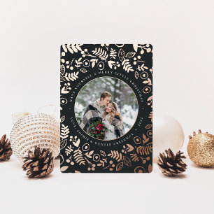 Carte De Vœux En Aluminium Rose de photo botanique d'hiver Gold