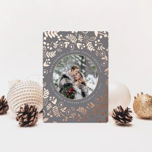 Carte De Vœux En Aluminium Rose de photo botanique d'hiver Gold