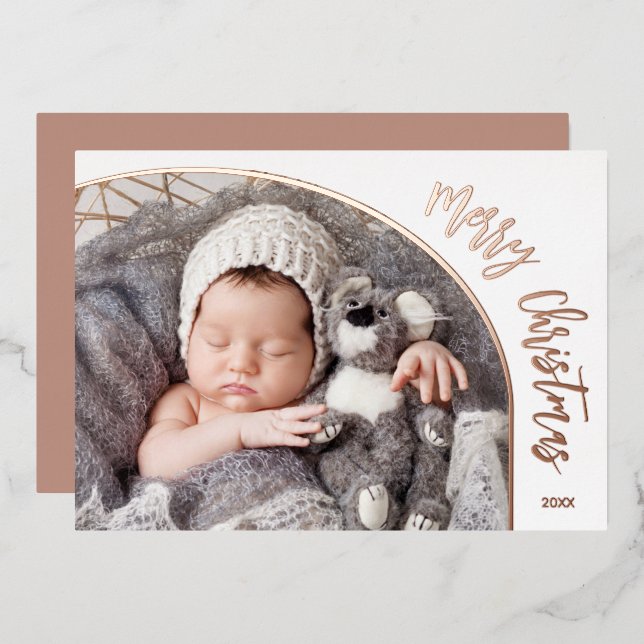 Carte De Vœux En Aluminium Rose Gold Joyeux Noël Script (Recto/Verso)