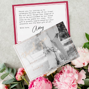 Carte De Vœux En Aluminium Rose Gold Magneta Mariage photo Merci