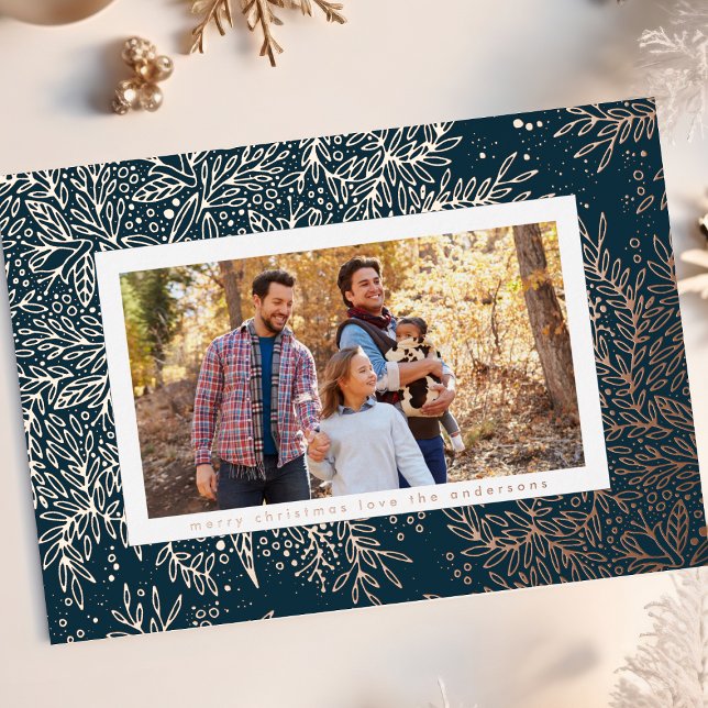 Carte De Vœux En Aluminium ROSE Gold Noël Botanique neigeFlake Photo (Créateur téléchargé)