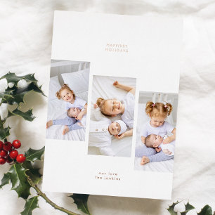 Carte De Vœux En Aluminium Rose Gold Simple Noël 3 cadres photo