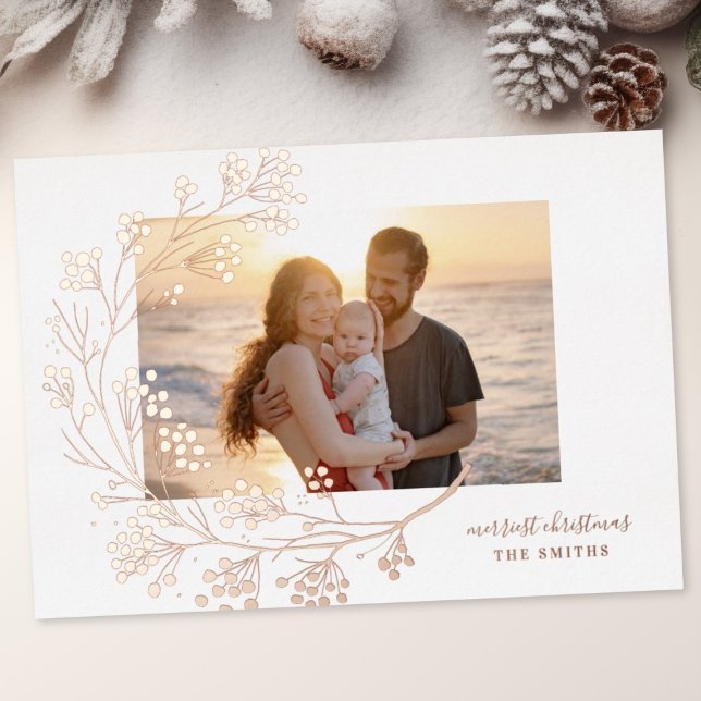 Carte De Vœux En Aluminium Rose moderne Gold hiver Joyeux Noël Photo (Créateur téléchargé)